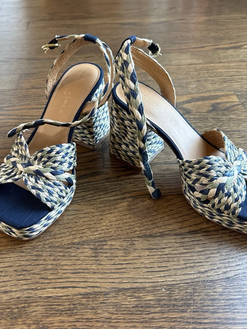 Marc Fisher. Braided Navy and Natural Block Heel Sandals - Women. NWT